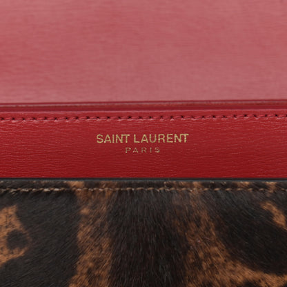 Saint Laurent Pony Hair Calfskin Leopard Print Medium Monogram Sunset Red 6 of 11