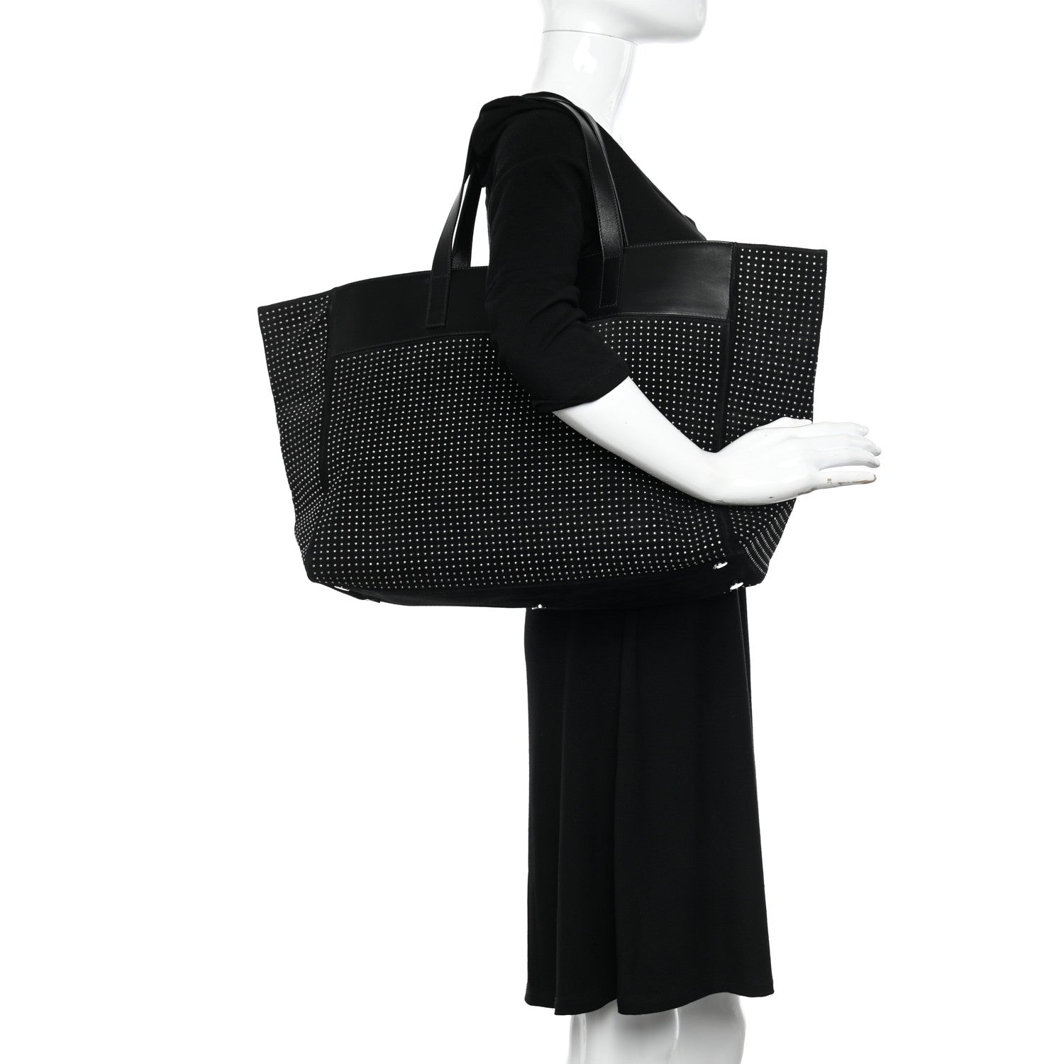 Saint Laurent Calfskin Suede Studded Reversible East West Shopping Tote Black 2 of 12