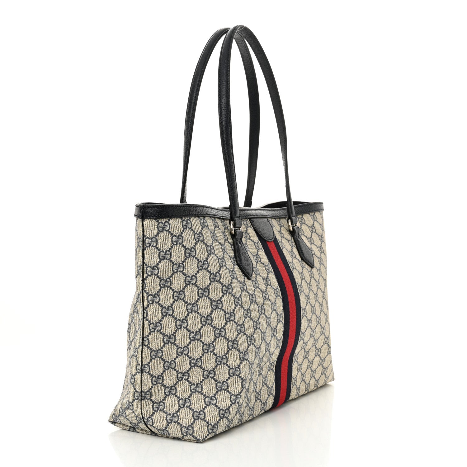 Gucci GG Supreme Monogram Textured Calfskin Web Medium Ophidia Shopping Tote Beige Blue 3 of 10