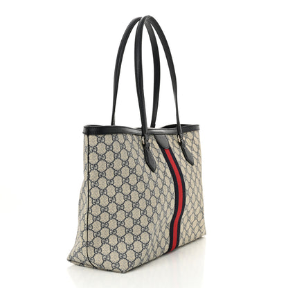 Gucci GG Supreme Monogram Textured Calfskin Web Medium Ophidia Shopping Tote Beige Blue 3 of 10