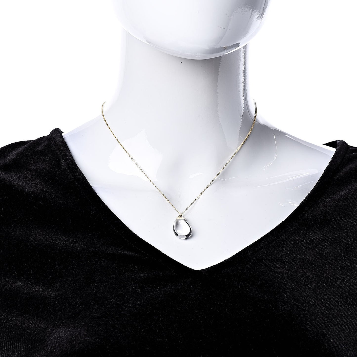 18K Yellow Gold Rock Crystal Elsa Peretti Teardrop Pendant Necklace