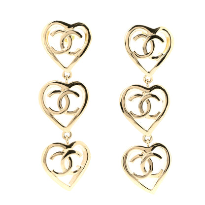 Chanel Metal CC Triple Heart Coco In Love Drop Earrings Gold 1 of 3