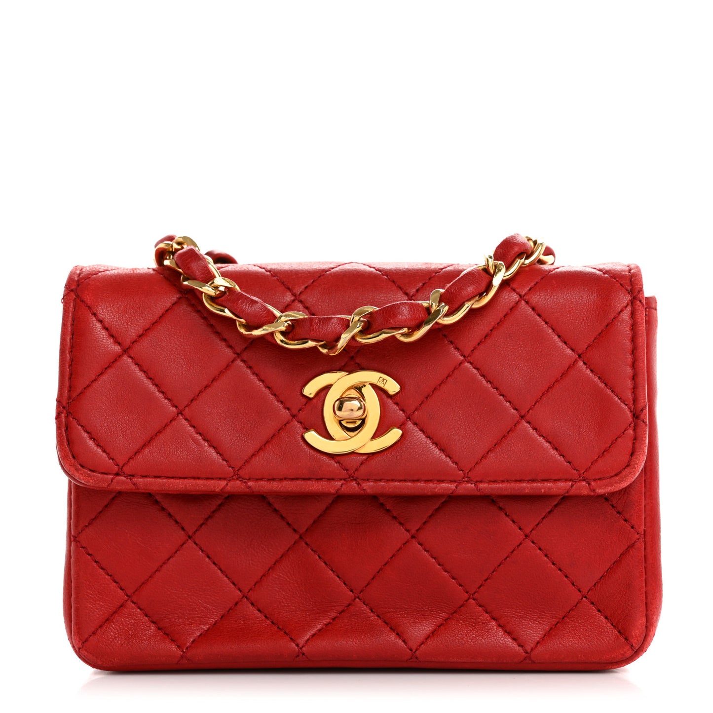 Lambskin Quilted Extra Mini Flap Red