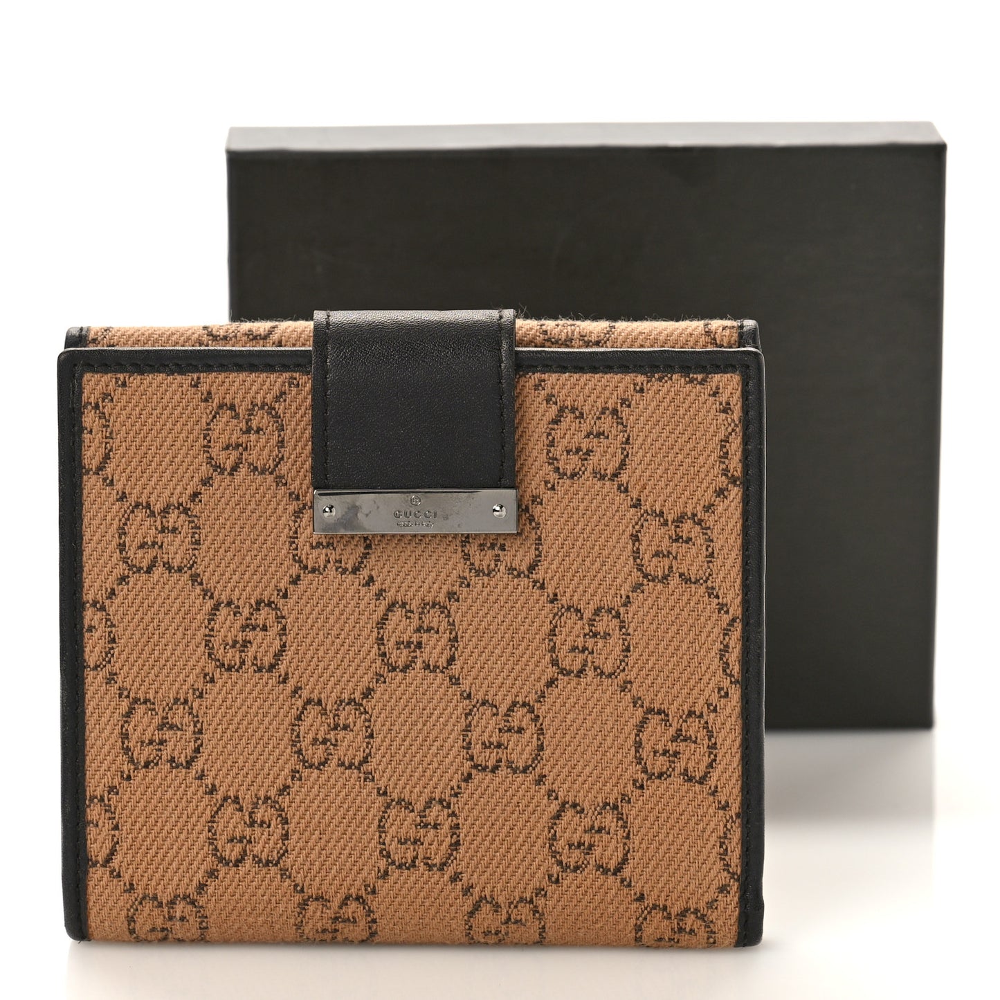 Monogram Denim Compact Wallet Beige Black