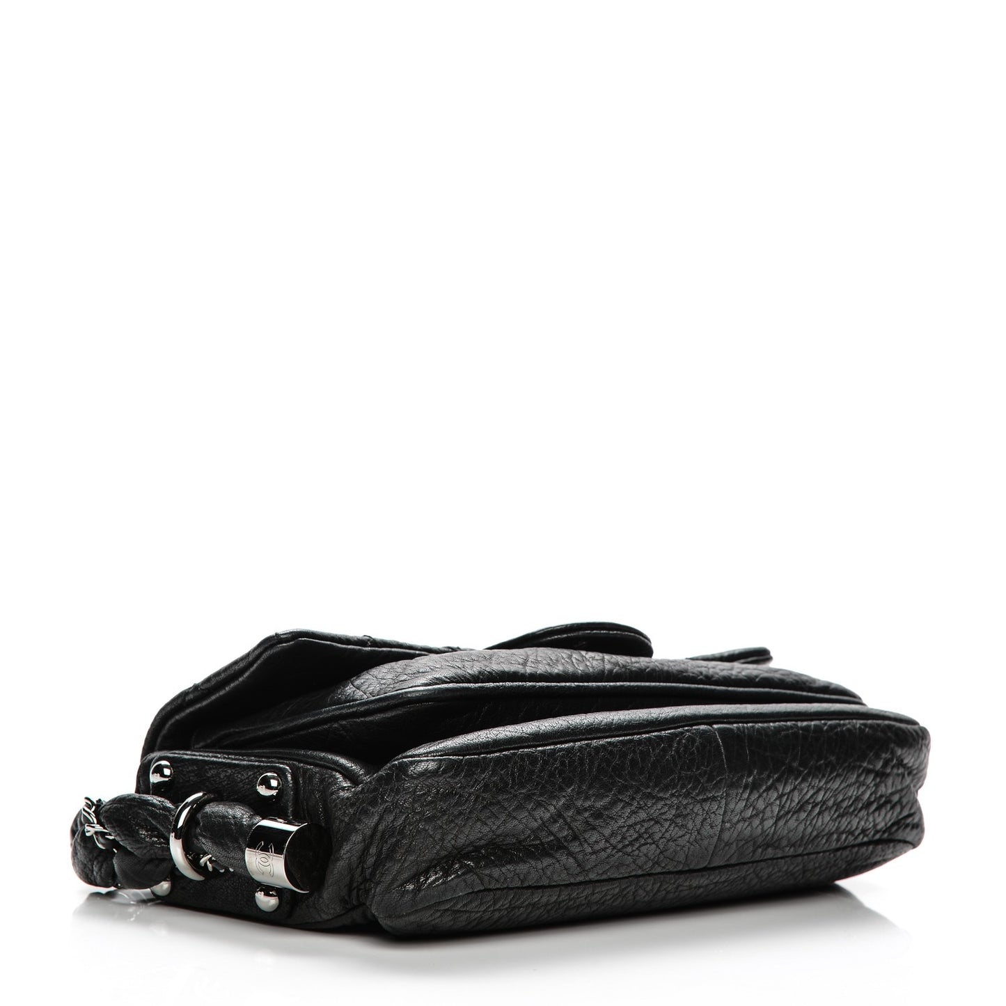 Distressed Lambskin Small Lady Braid Flap Black
