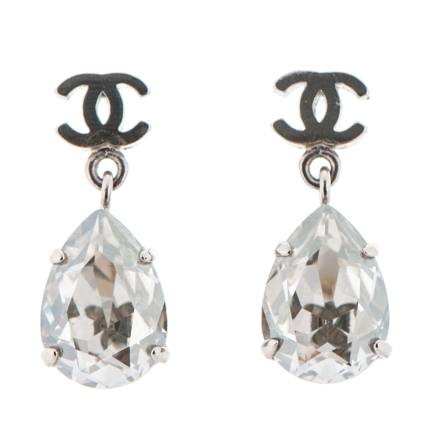 Crystal CC Drop Earrings Silver