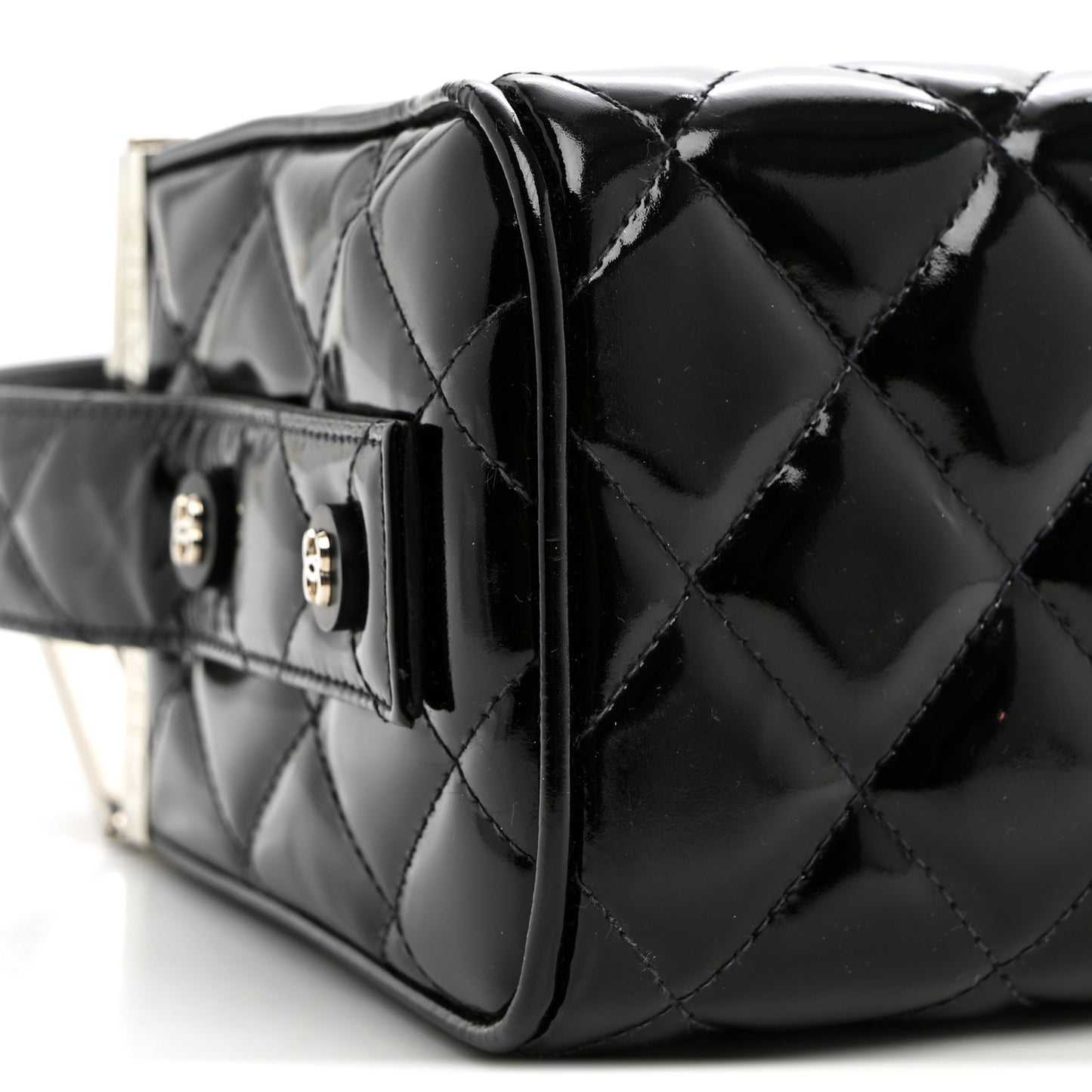 Patent Quilted Vanity Clutch Black