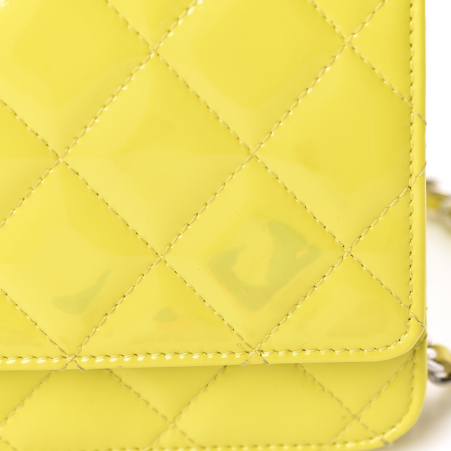 Chanel Patent Quilted Wallet On Chain WOC Yellow 16 of 20