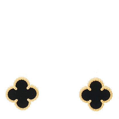 Van Cleef & Arpels 18K Yellow Gold Black Onyx Sweet Alhambra Earrings 1 of 5