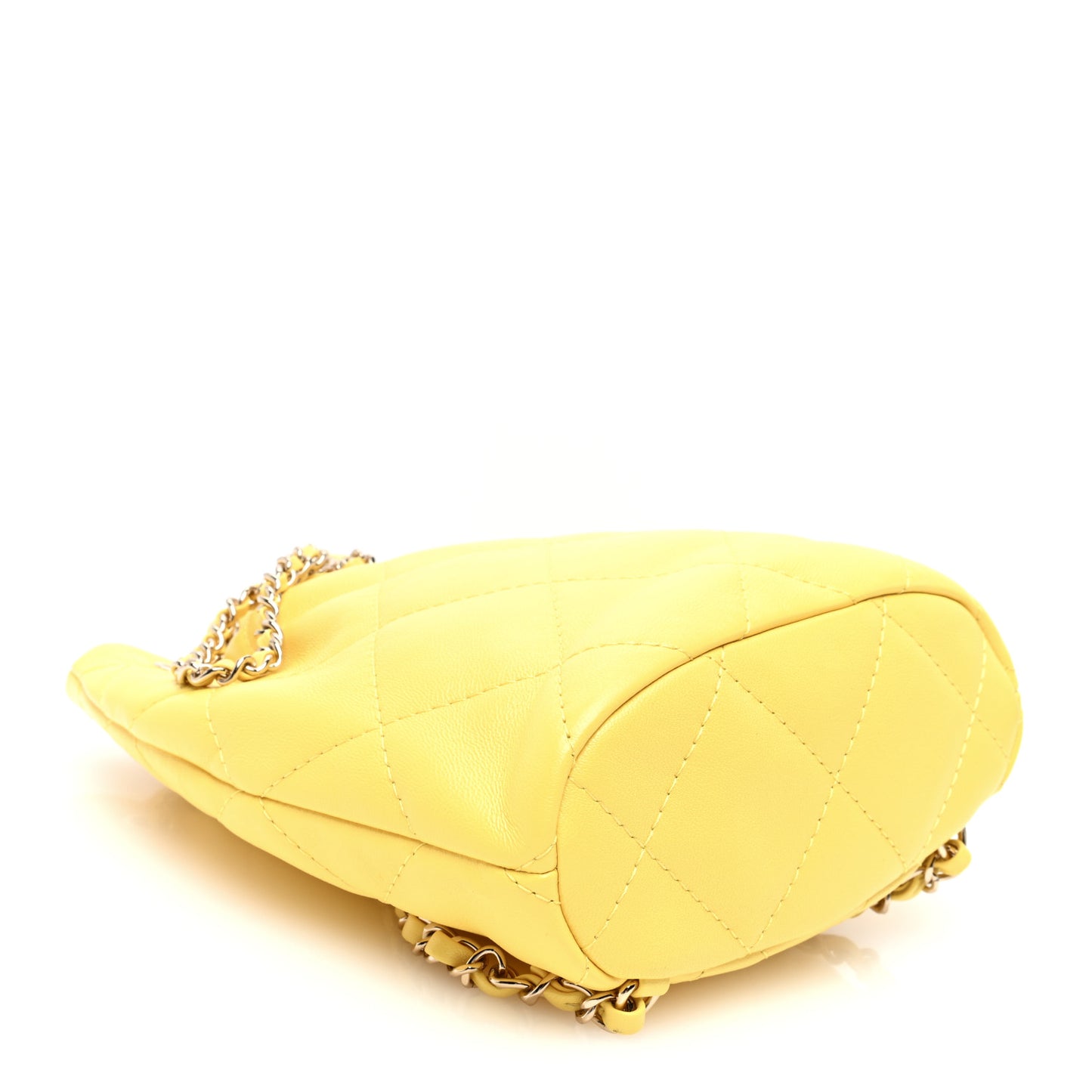Shiny Lambskin Quilted Drawstring Backpack Yellow