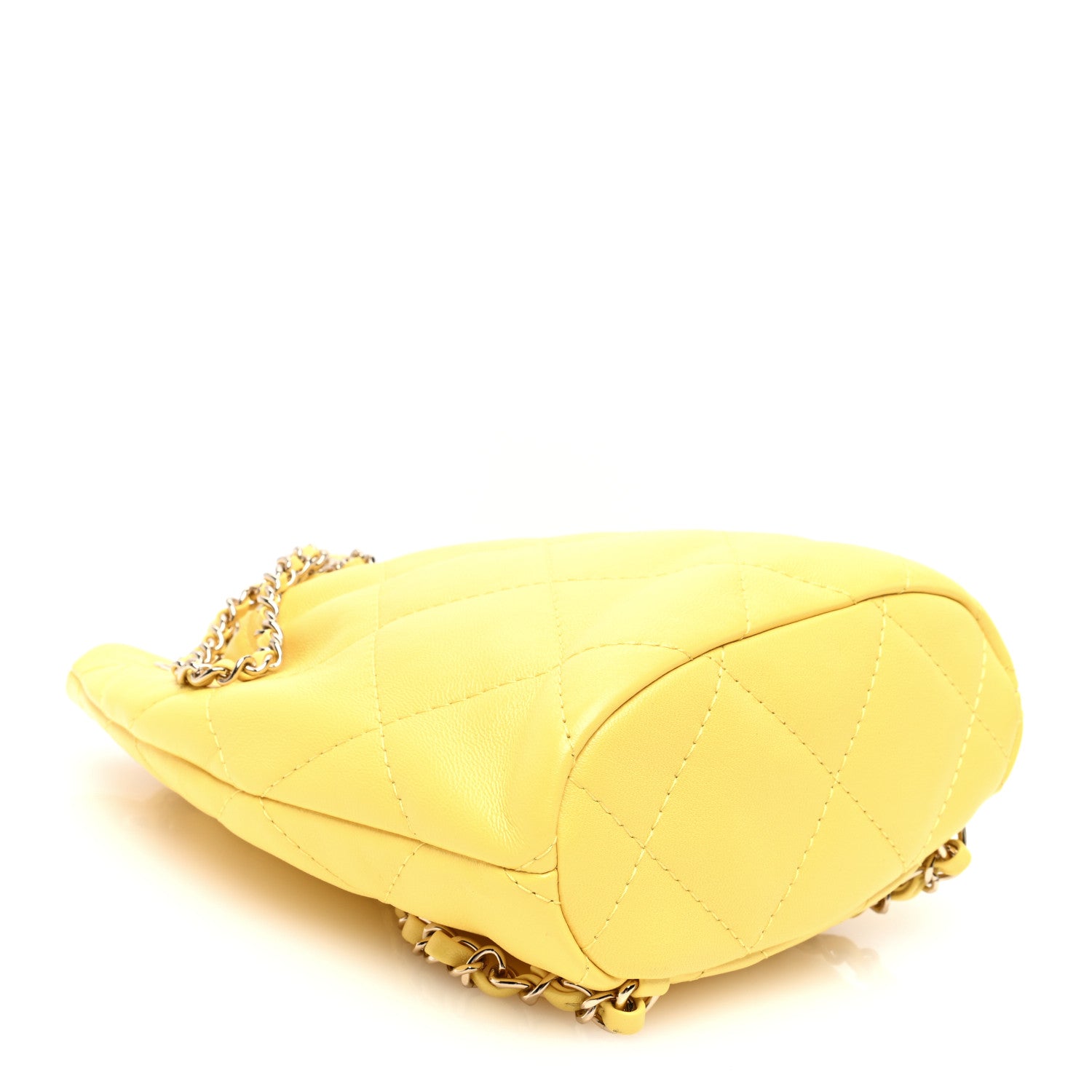 Chanel Shiny Lambskin Quilted Drawstring Backpack Yellow 4 of 10