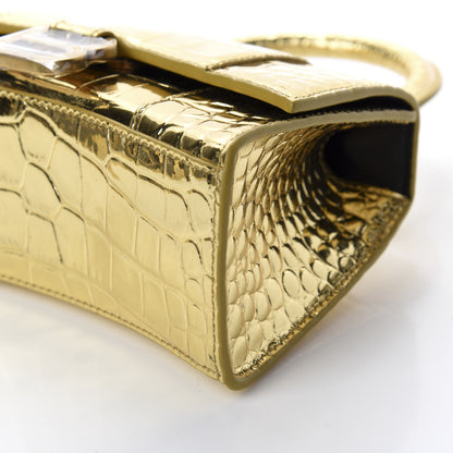 Balenciaga Metallic Calfskin Crocodile Embossed Hourglass Top Handle Bag XS Gold 7 of 9