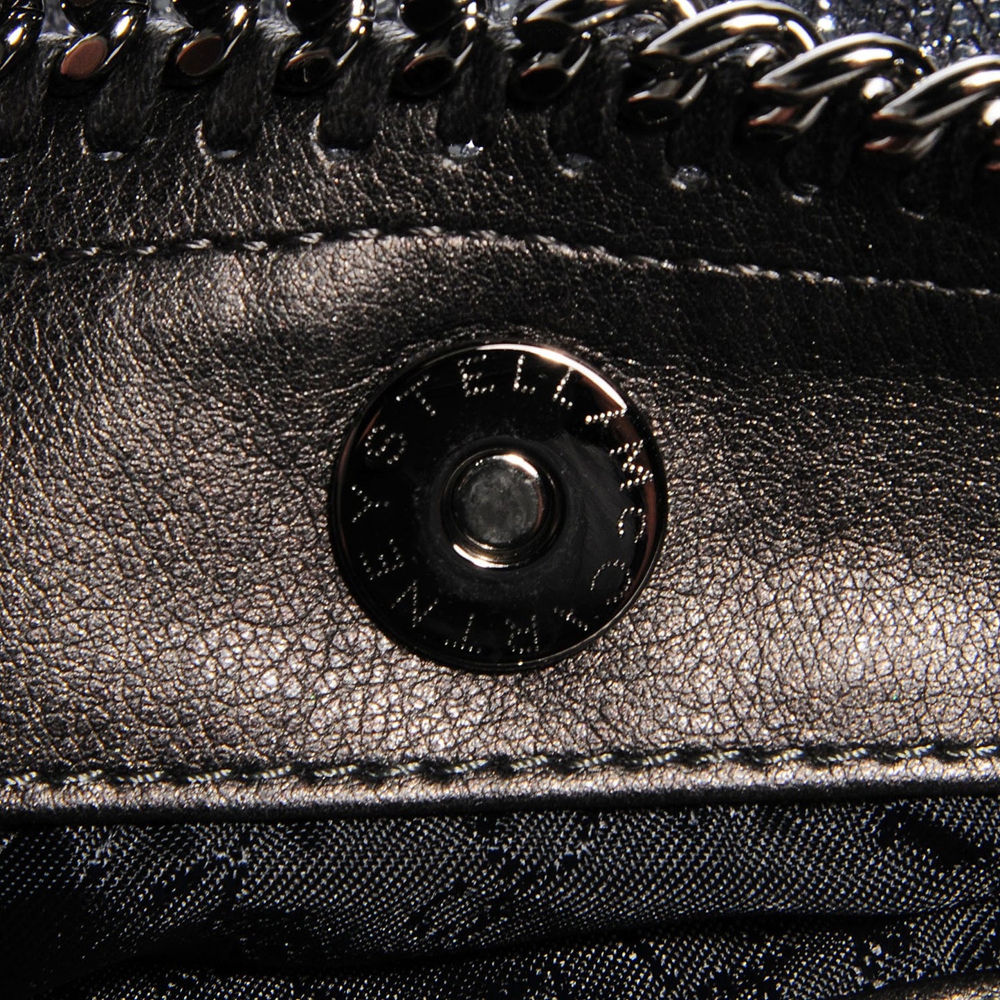 Metallic Glitter Fold Over Falabella Clutch Silver
