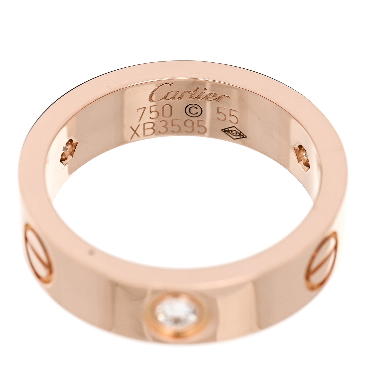 Cartier 18K Pink Gold 3 Diamond LOVE Ring 55 7.25 4 of 5
