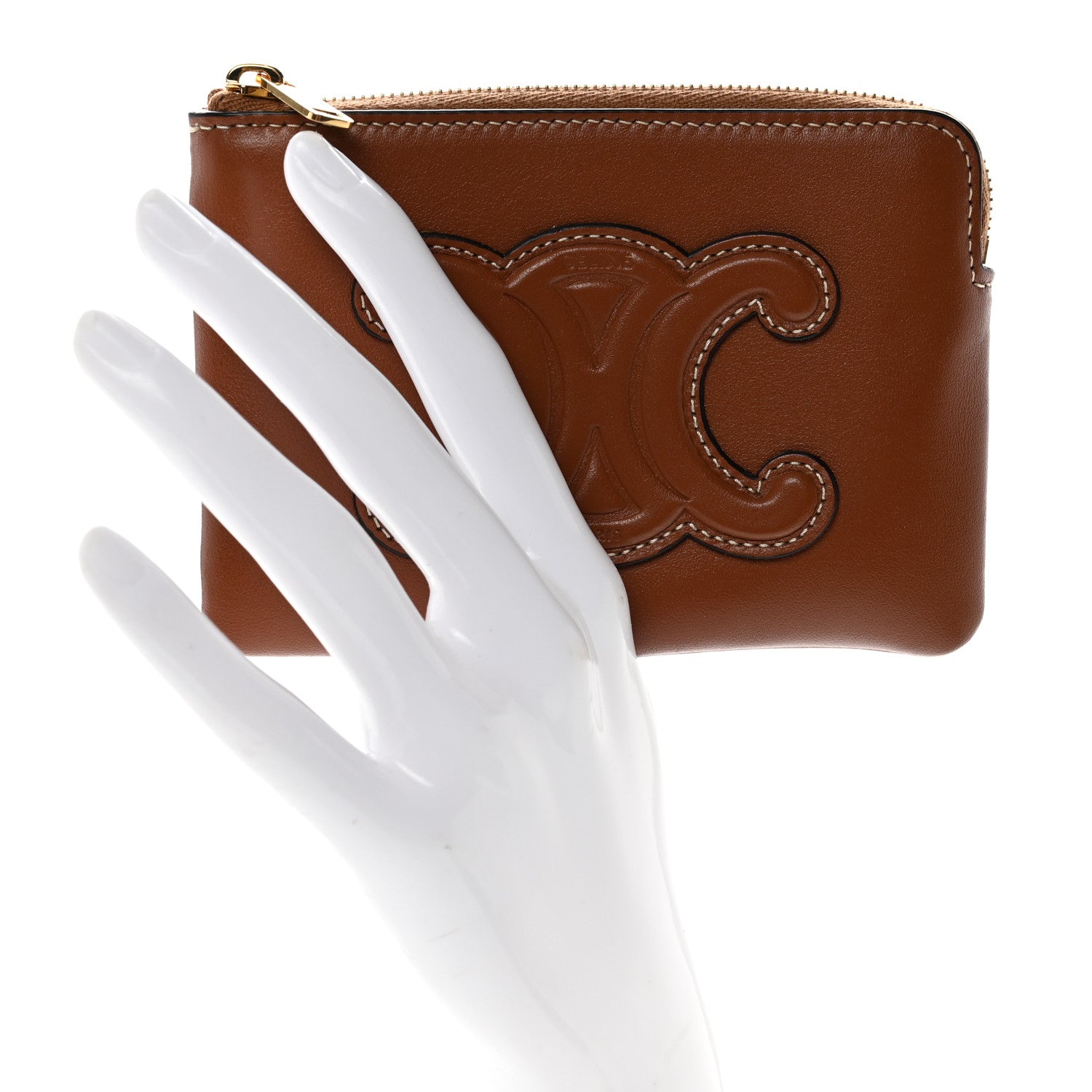 Celine Smooth Calfskin Cuir Triomphe Coin and Card Pouch With Hook Tan 2 of 7