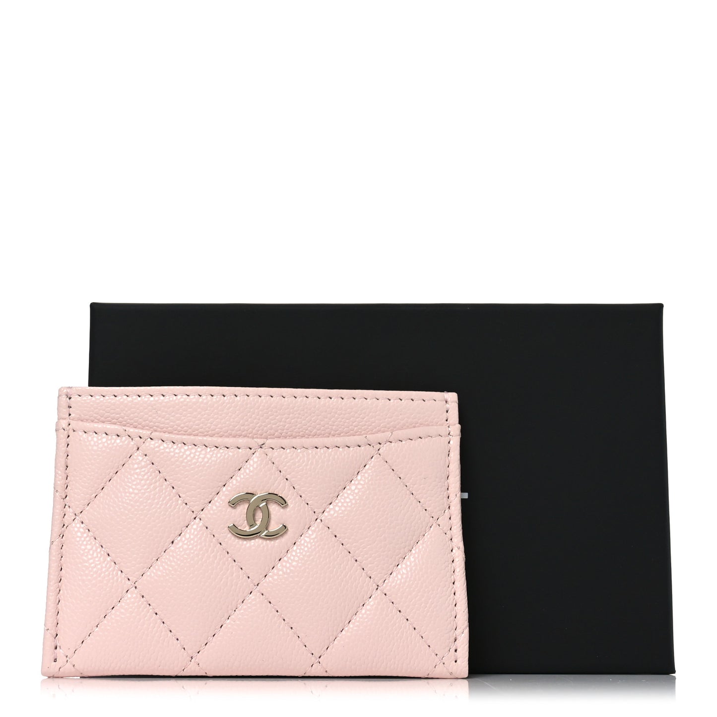 Caviar Quilted Card Holder Light Pink