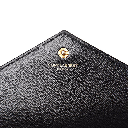 Saint Laurent Grain De Poudre Matelasse Chevron Monogram Chain Wallet Black 6 of 11