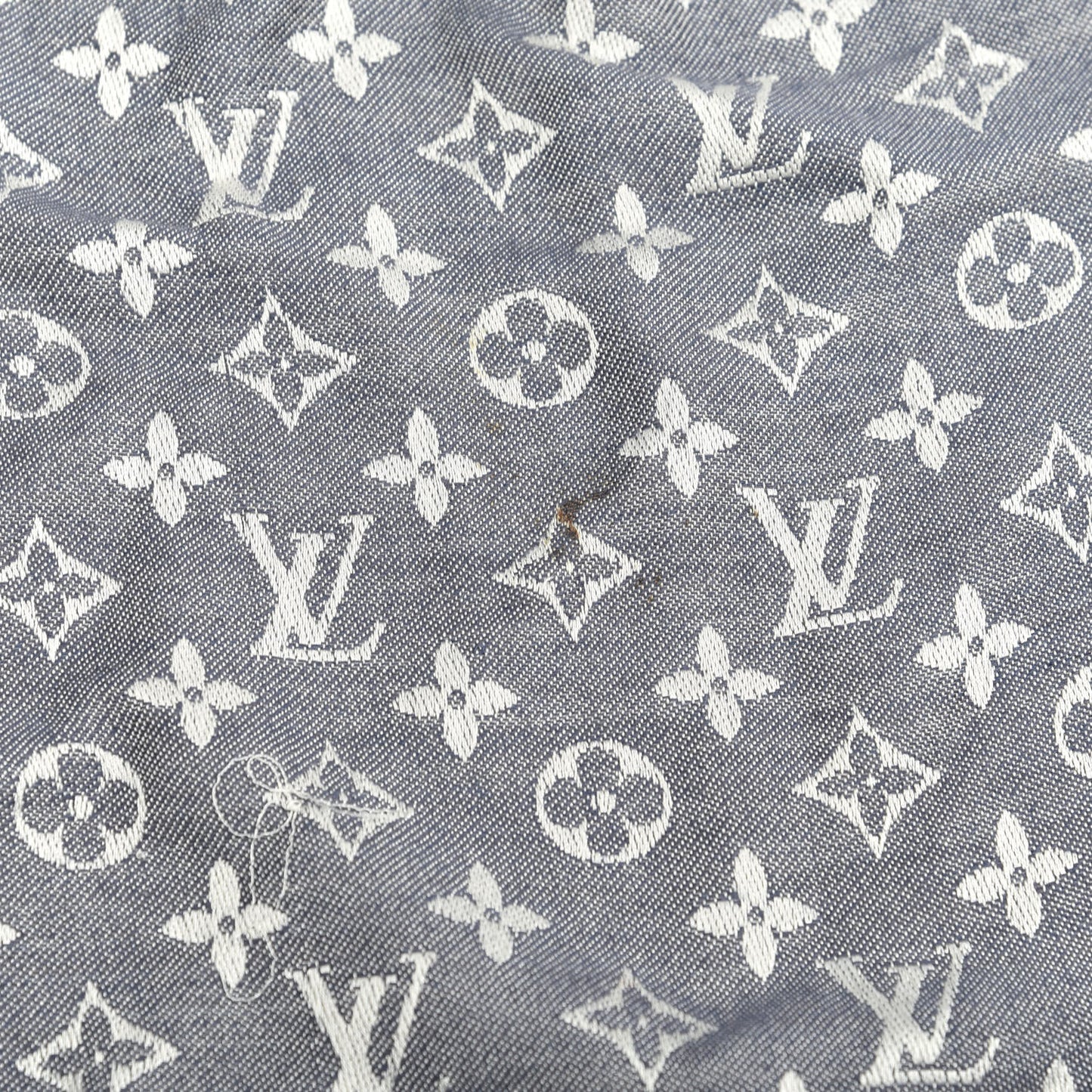 Wool Silk Monogram Denim Shawl Blue