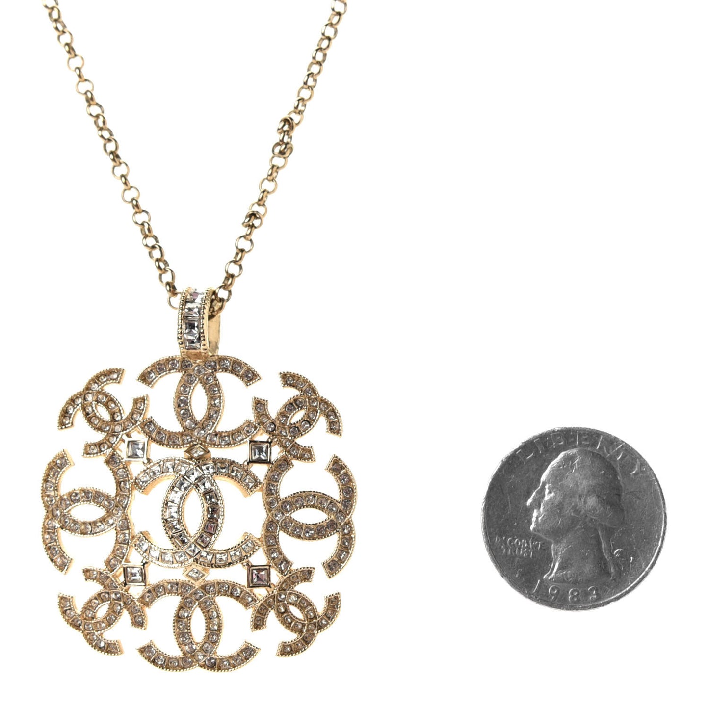 Crystal CC Pendant Necklace Gold
