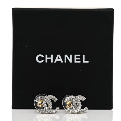 Chanel Pearl Crystal CC Earrings Silver Pearly White 5 of 5