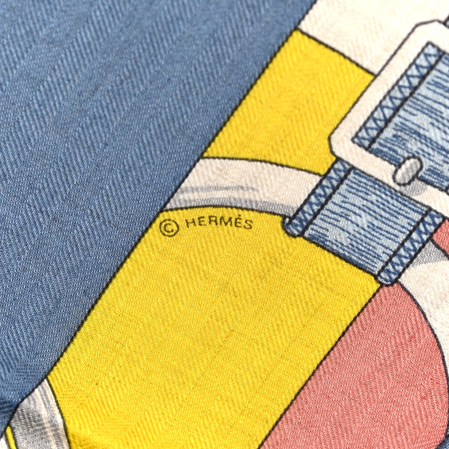 Cashmere Silk Encadre Eperon d'Or Scarf 90 Bleu Jean Jaune