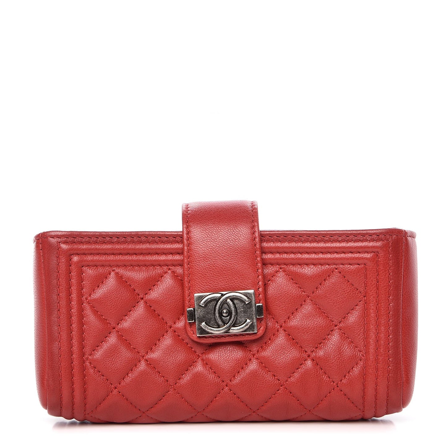 Lambskin Quilted Mini Boy Phone Holder Clutch Red