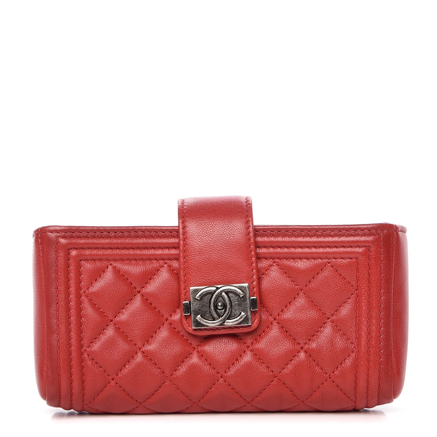 Chanel Lambskin Quilted Mini Boy Phone Holder Clutch Red 1 of 10
