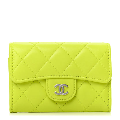Chanel Lambskin Quilted Flap Card Holder Wallet Yellow 1 of 8