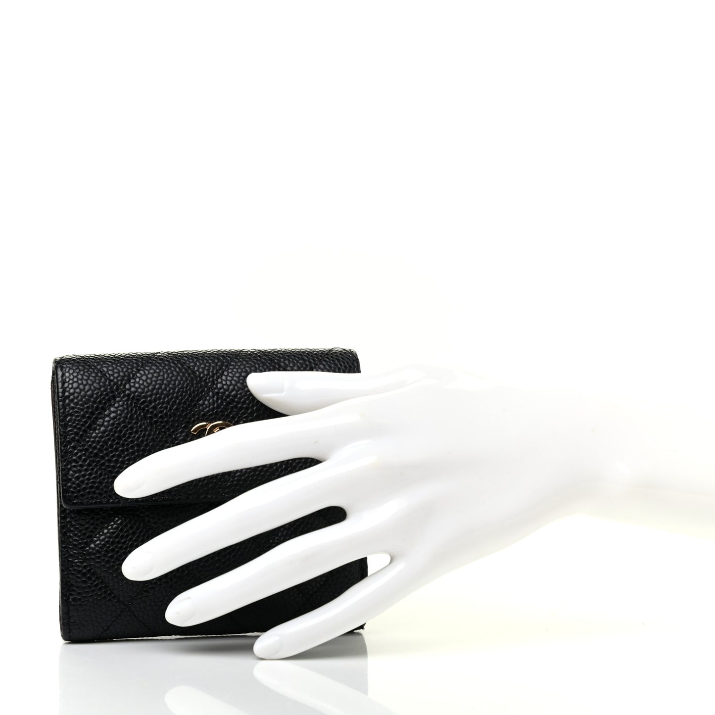 Caviar Quilted Compact French Flap Wallet Black