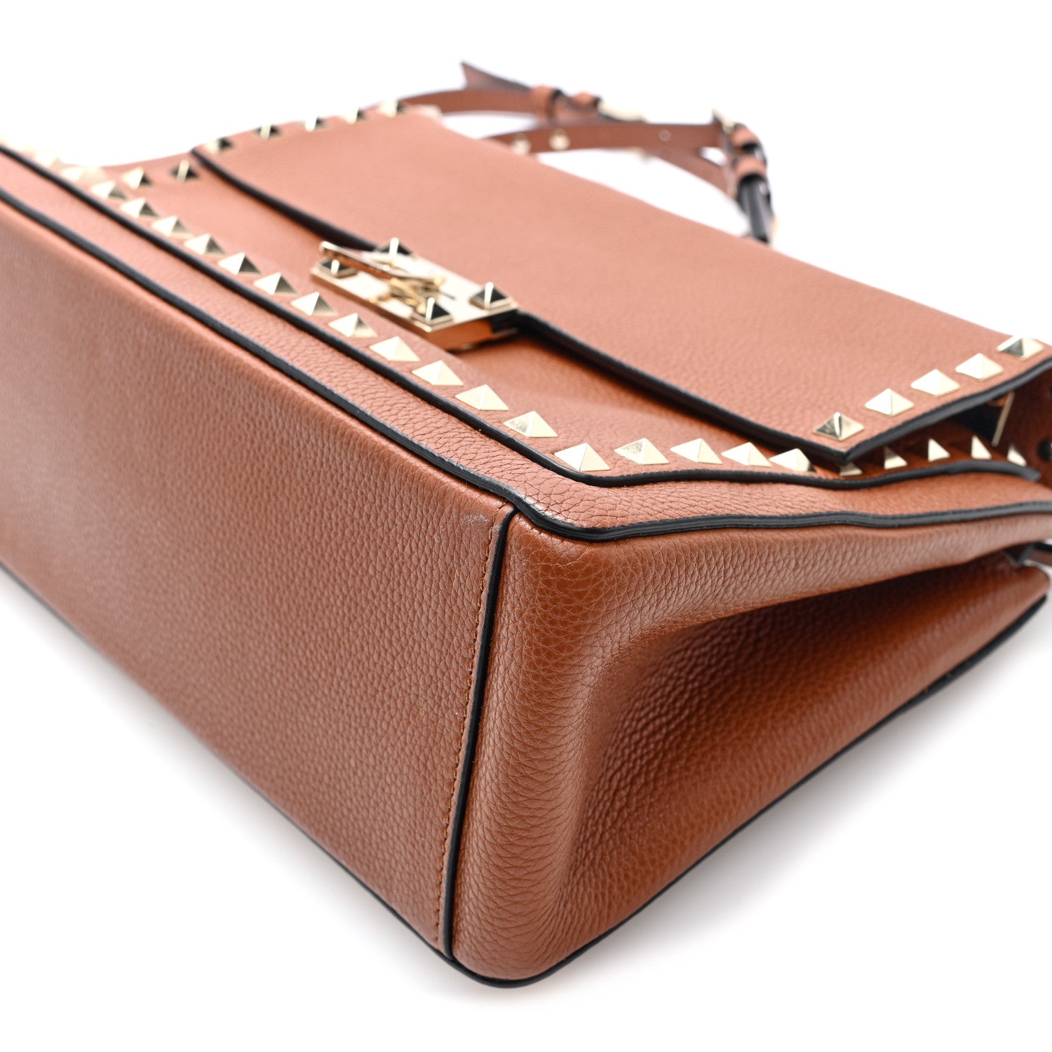 Valentino Garavani Pebbled Calfskin Rockstud Flip Lock Shoulder Flap Bag Brown 9 of 9