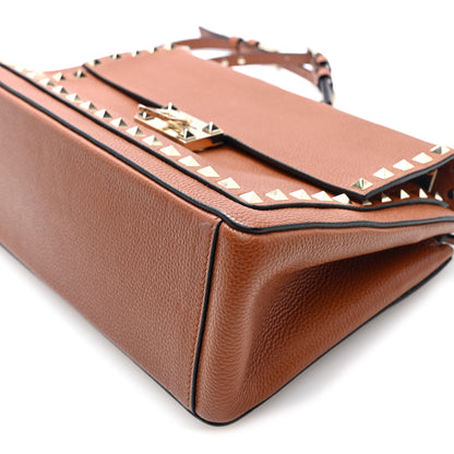Valentino Garavani Pebbled Calfskin Rockstud Flip Lock Shoulder Flap Bag Brown 9 of 9