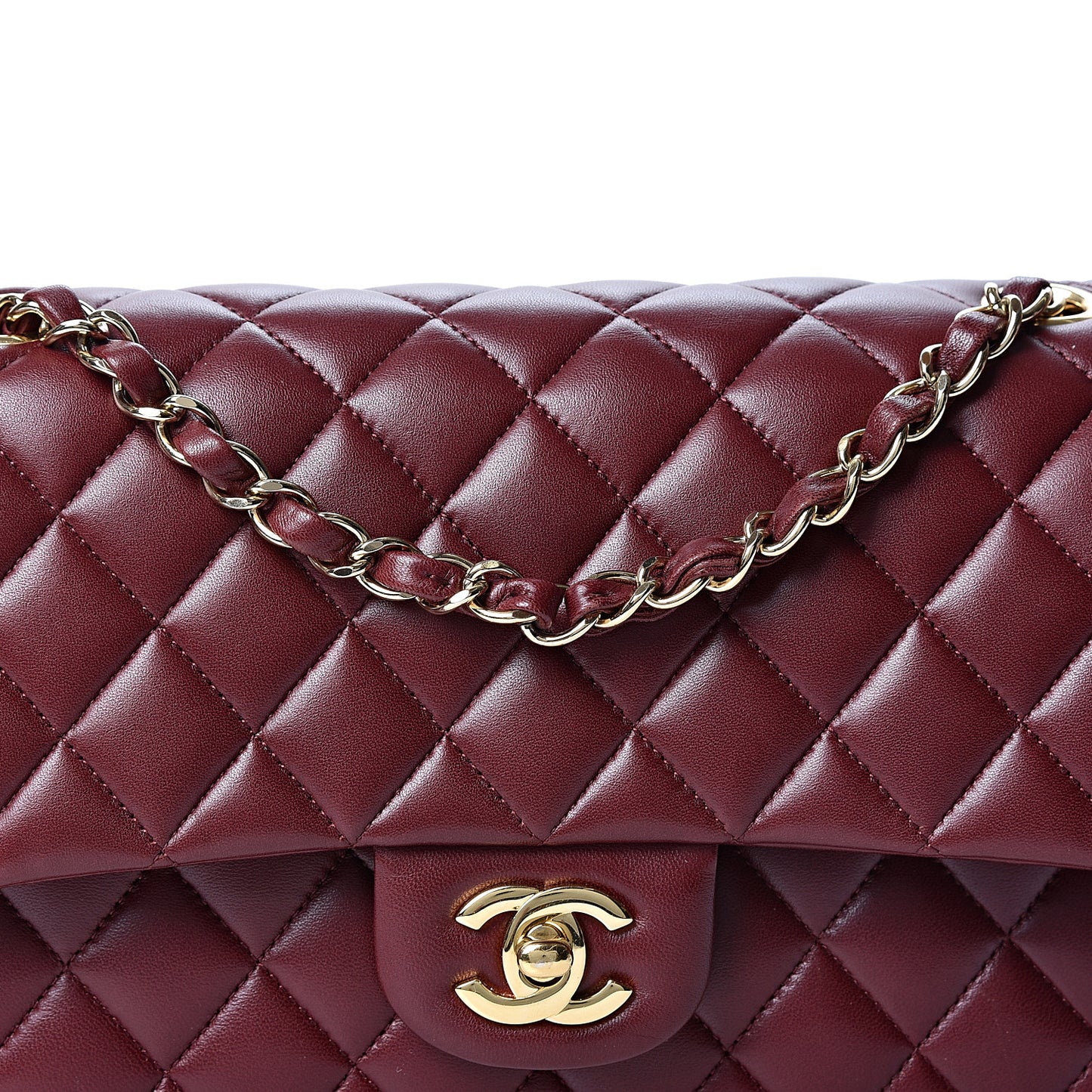 Lambskin Quilted Medium Double Flap Burgundy