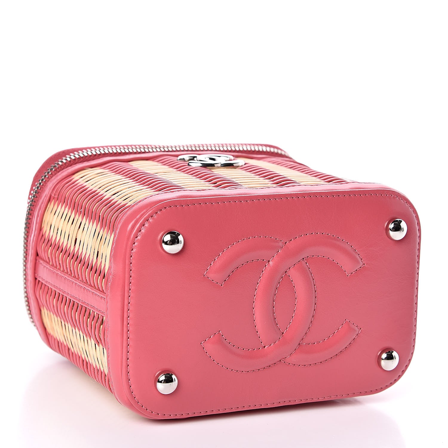 Chanel Calfskin Raffia Small Take Away Vanity Case Bag Pink Beige 4 of 12