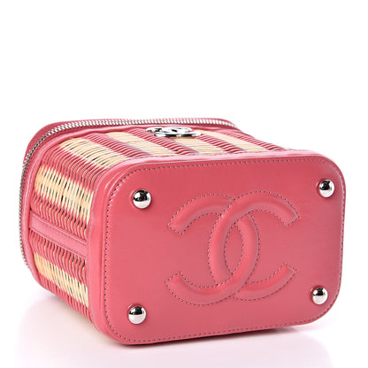 Chanel Calfskin Raffia Small Take Away Vanity Case Bag Pink Beige 4 of 12