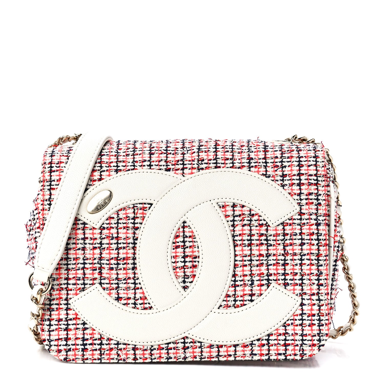 Chanel Tweed CC Mania Flap Bag Black Red White 1 of 11
