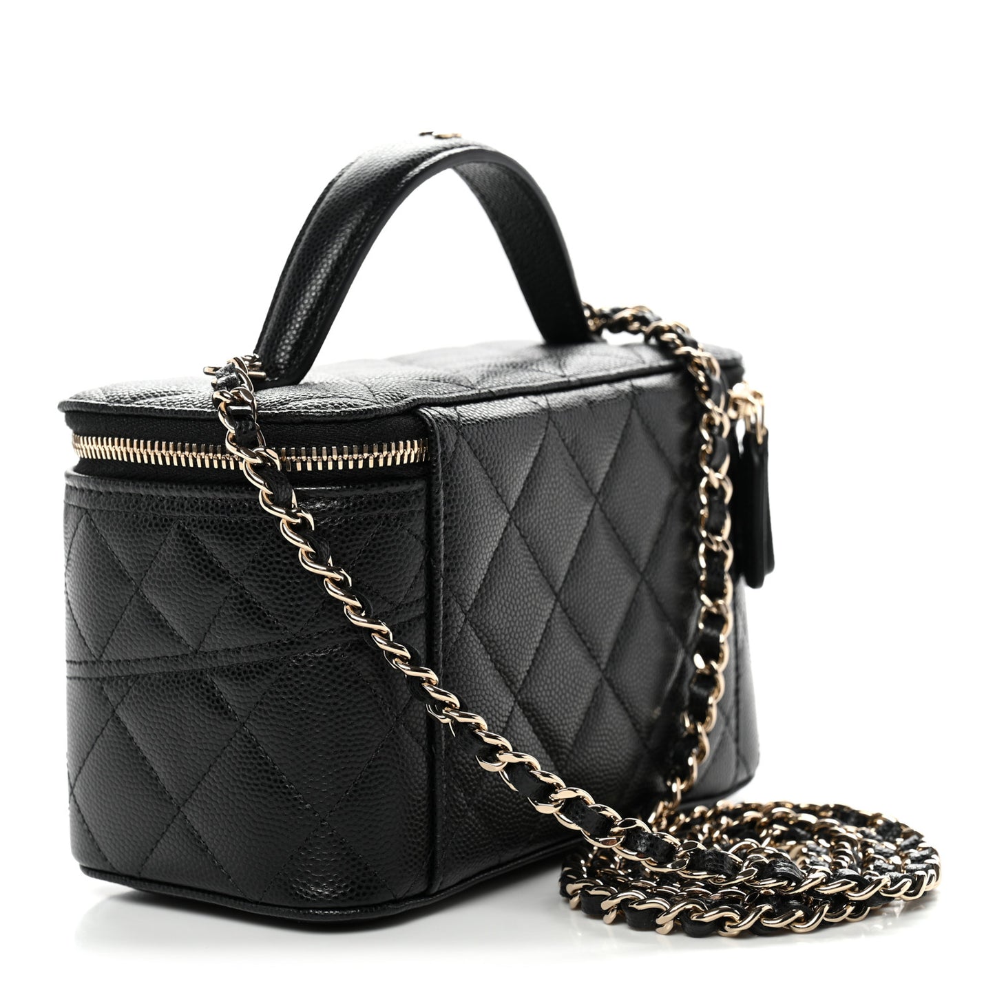 Caviar Quilted Trendy Handle Mini Vanity Black