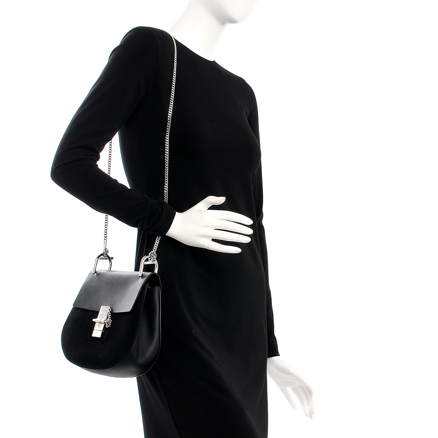 Suede Smooth Calfskin Drew Shoulder Bag Black