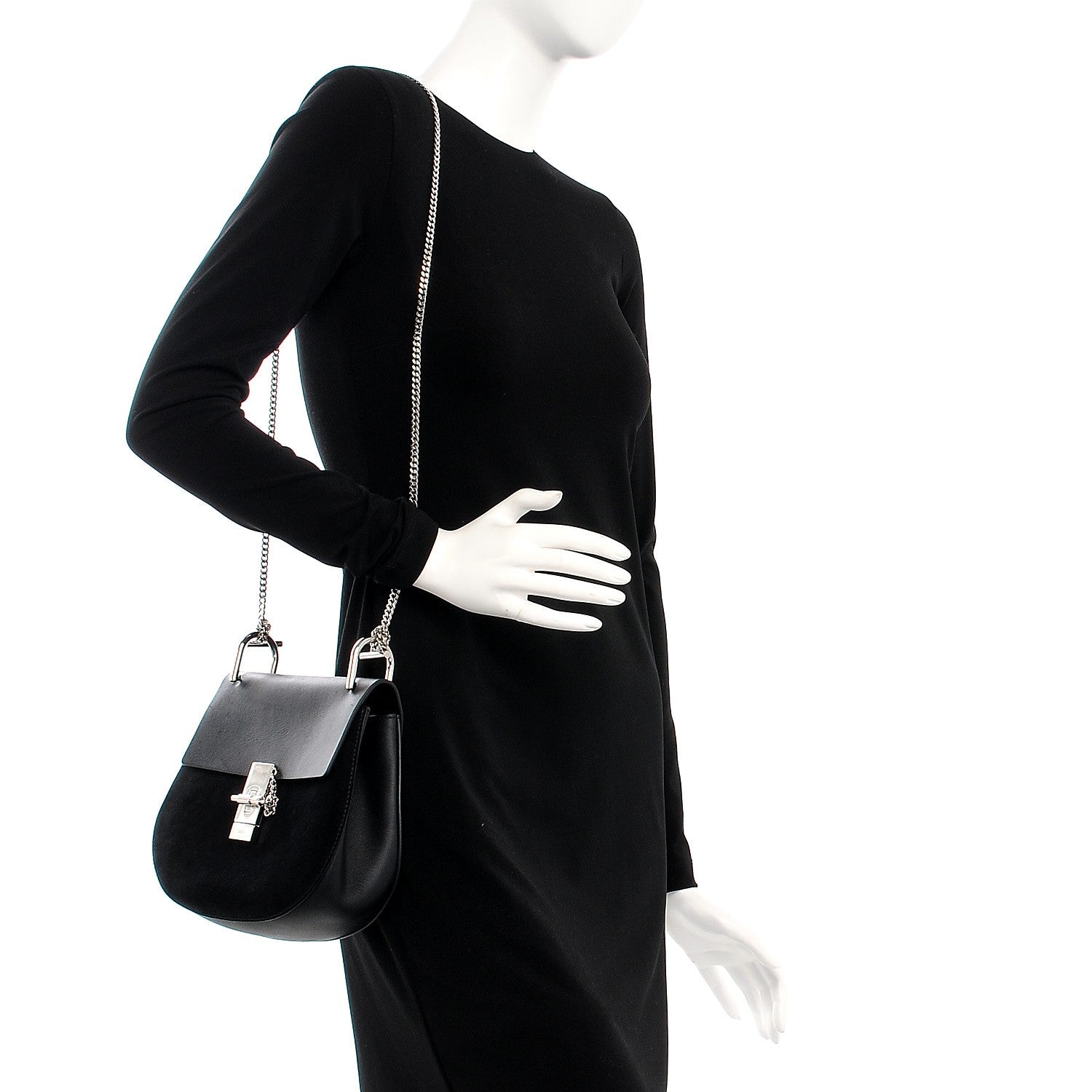 Chloe Suede Smooth Calfskin Drew Shoulder Bag Black 2 of 9