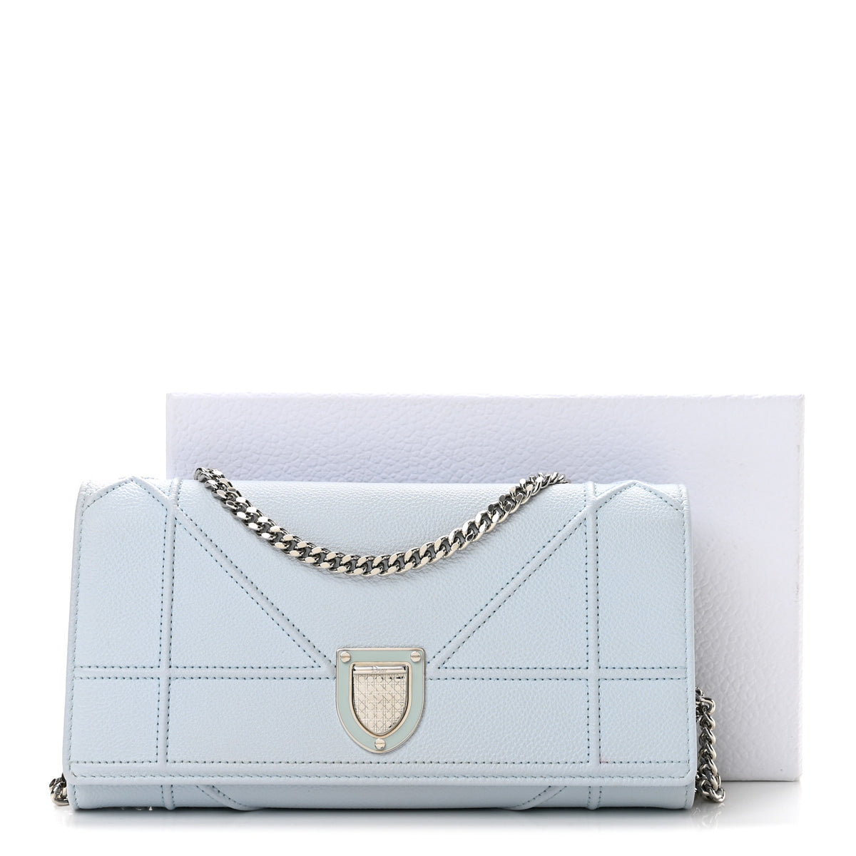 Grained Calfskin Diorama Croisiere Chain Wallet Light Blue