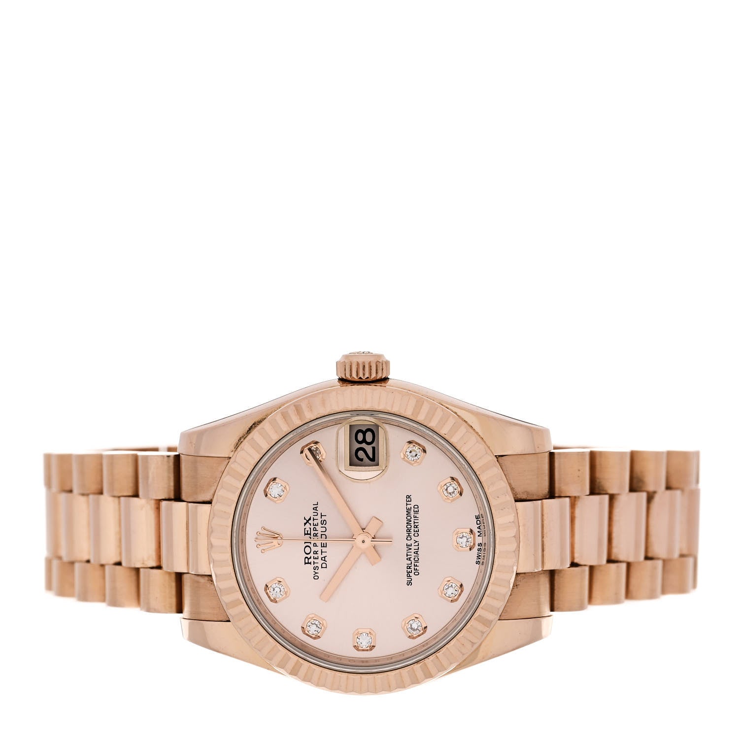 Rolex 18K Everose Gold Diamond 31mm Oyster Perpetual Datejust President Watch Silver 178275 2 of 5
