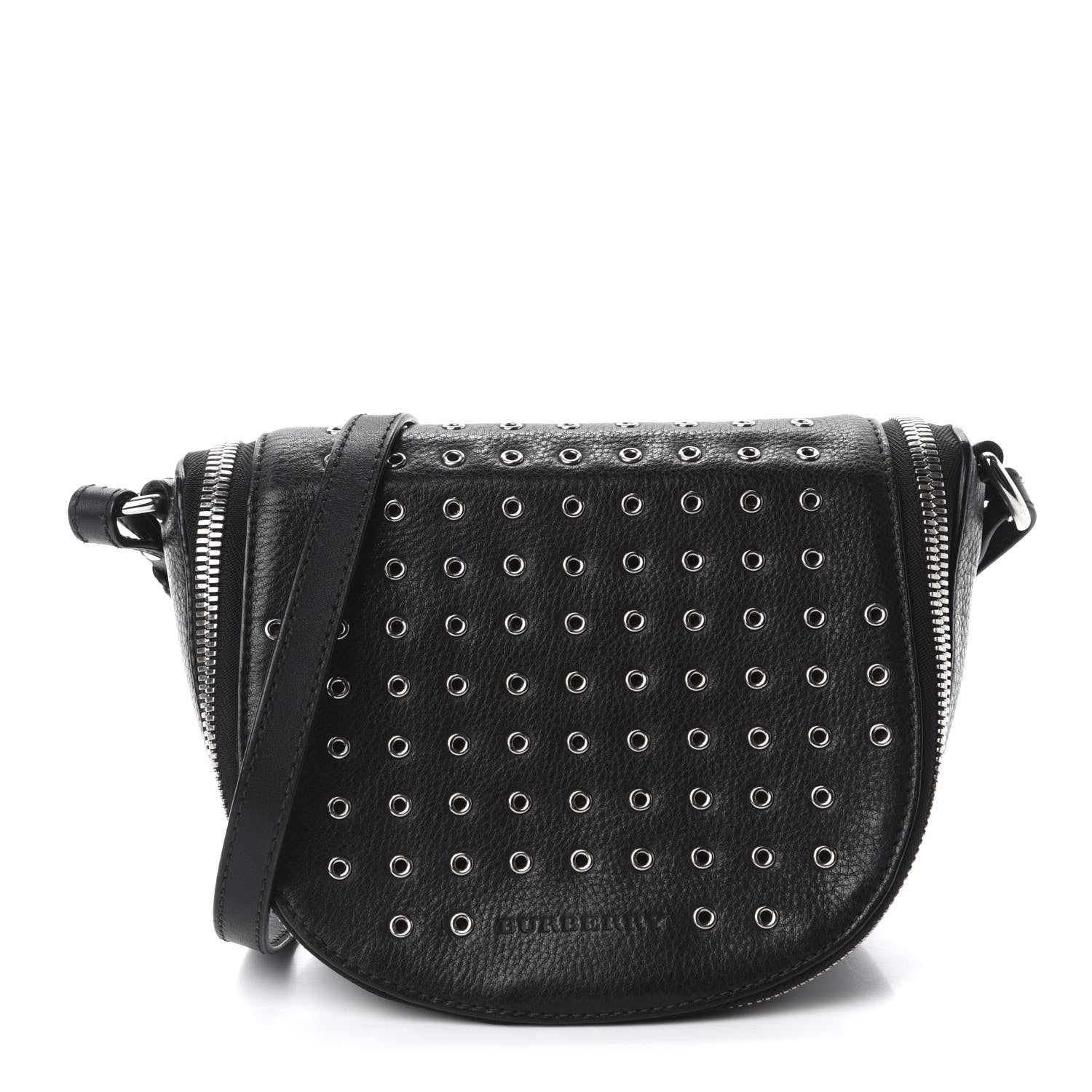 Burberry Grained Calfskin Eyelet Small Zip Crossbody Bag Black 1 of 11