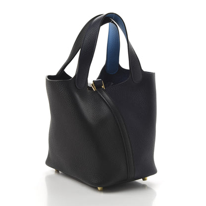 Hermes Taurillon Clemence Casaque Picotin Lock 18 PM Bleu Nuit Black Blue Frida 3 of 11