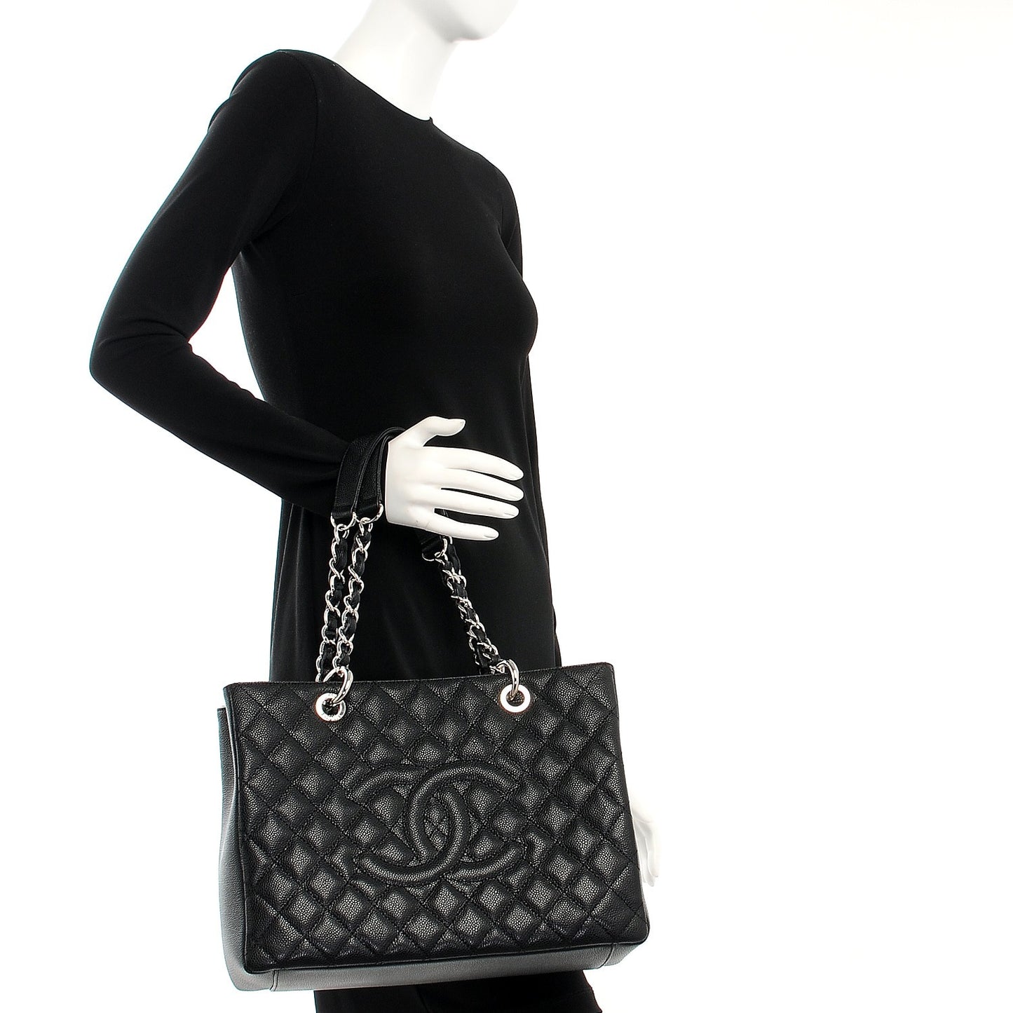 Caviar Quilted Grand Shopping Tote GST Black