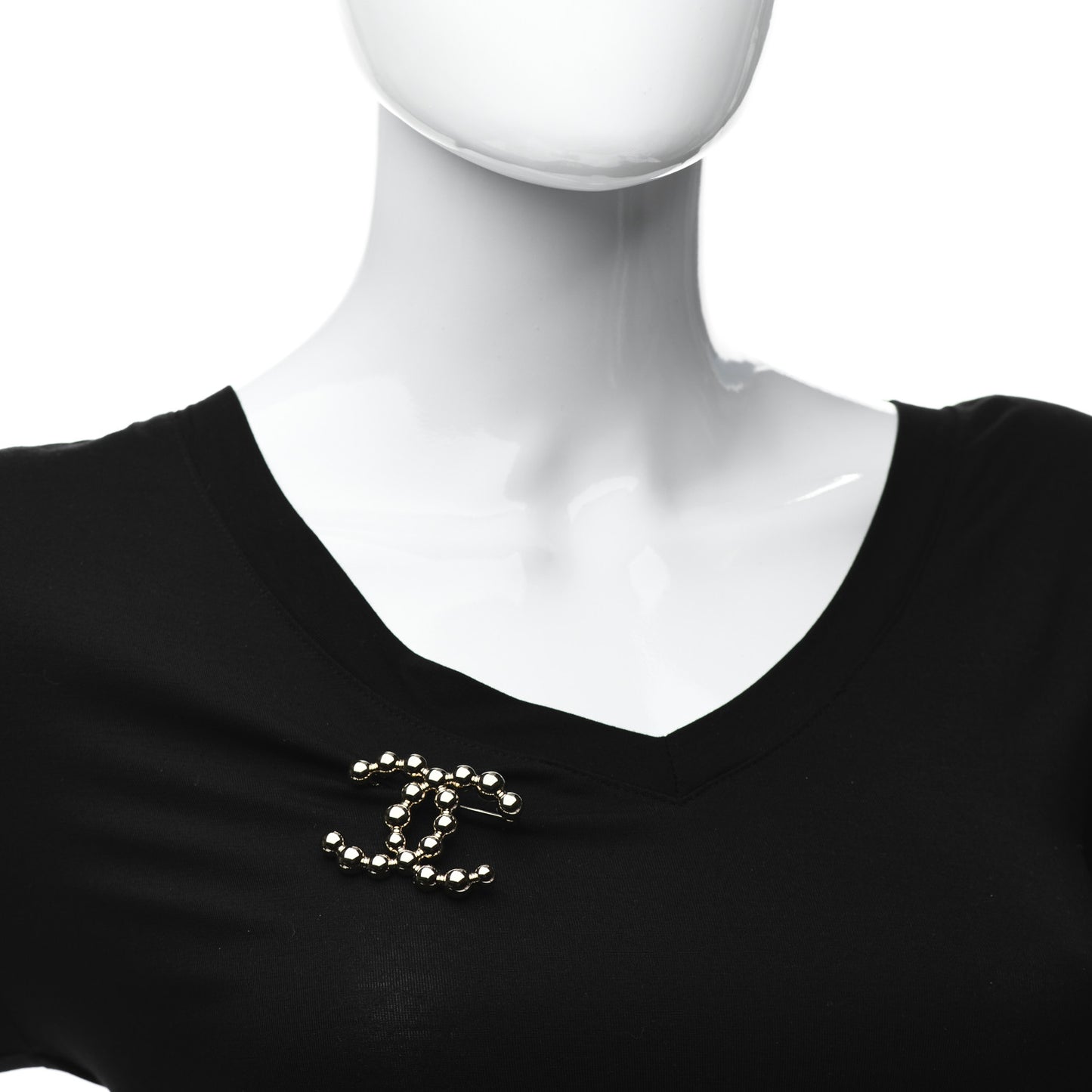 Metal Beaded CC Brooch Gold