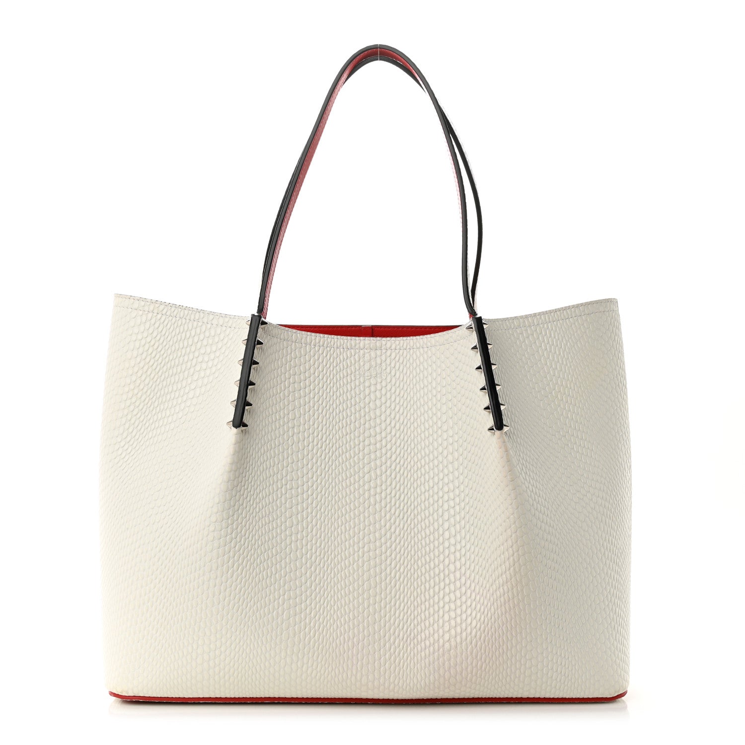 Christian Louboutin Calfskin Jurassic Embossed Spiked Large Cabarock Shopper Tote White 1 of 9