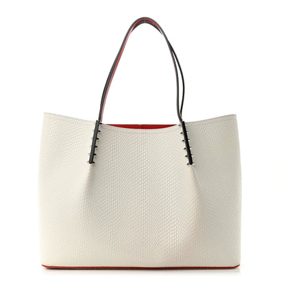 Christian Louboutin Calfskin Jurassic Embossed Spiked Large Cabarock Shopper Tote White 1 of 9