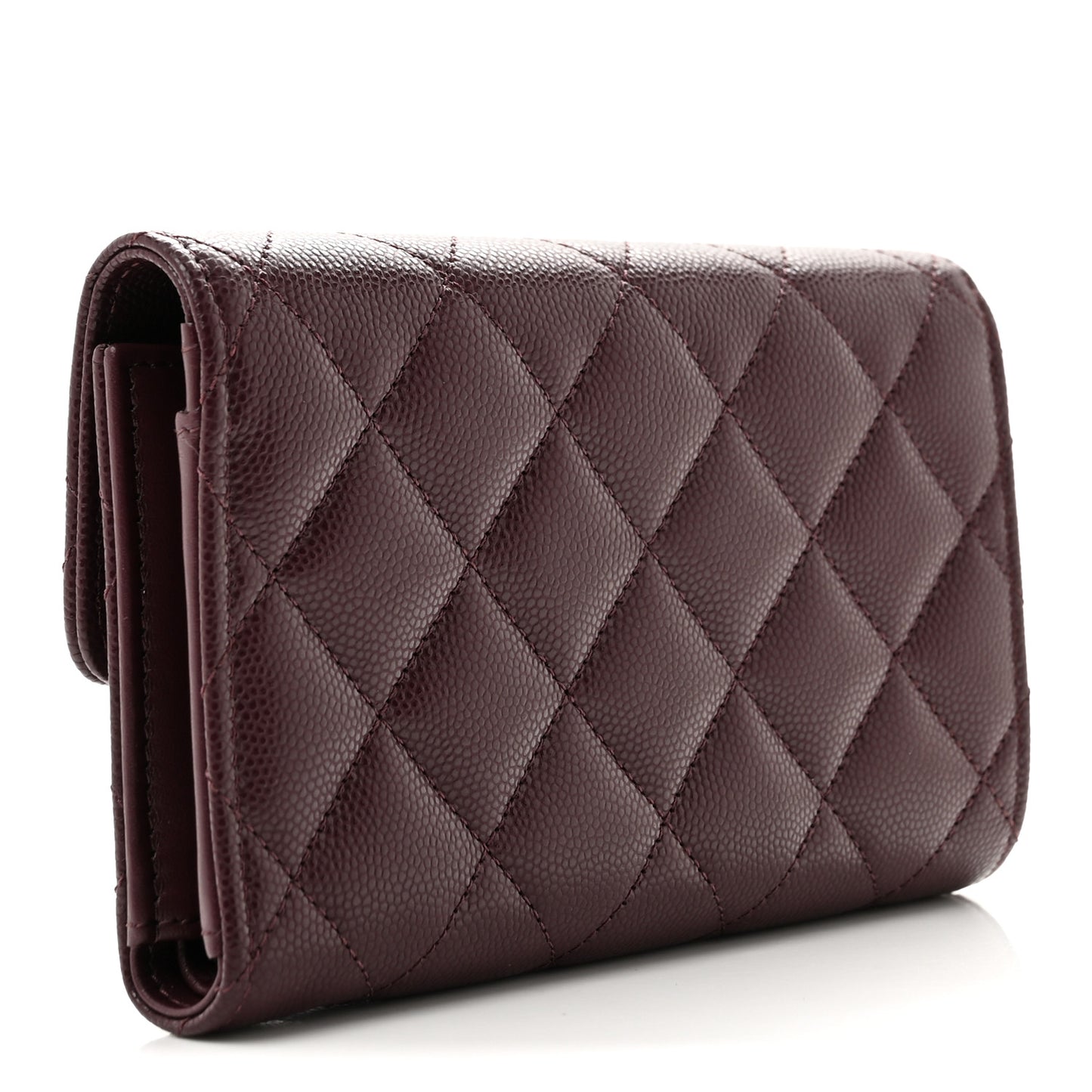 Caviar Quilted Chain Embossed CC Medium Flap Wallet Dark Burgundy