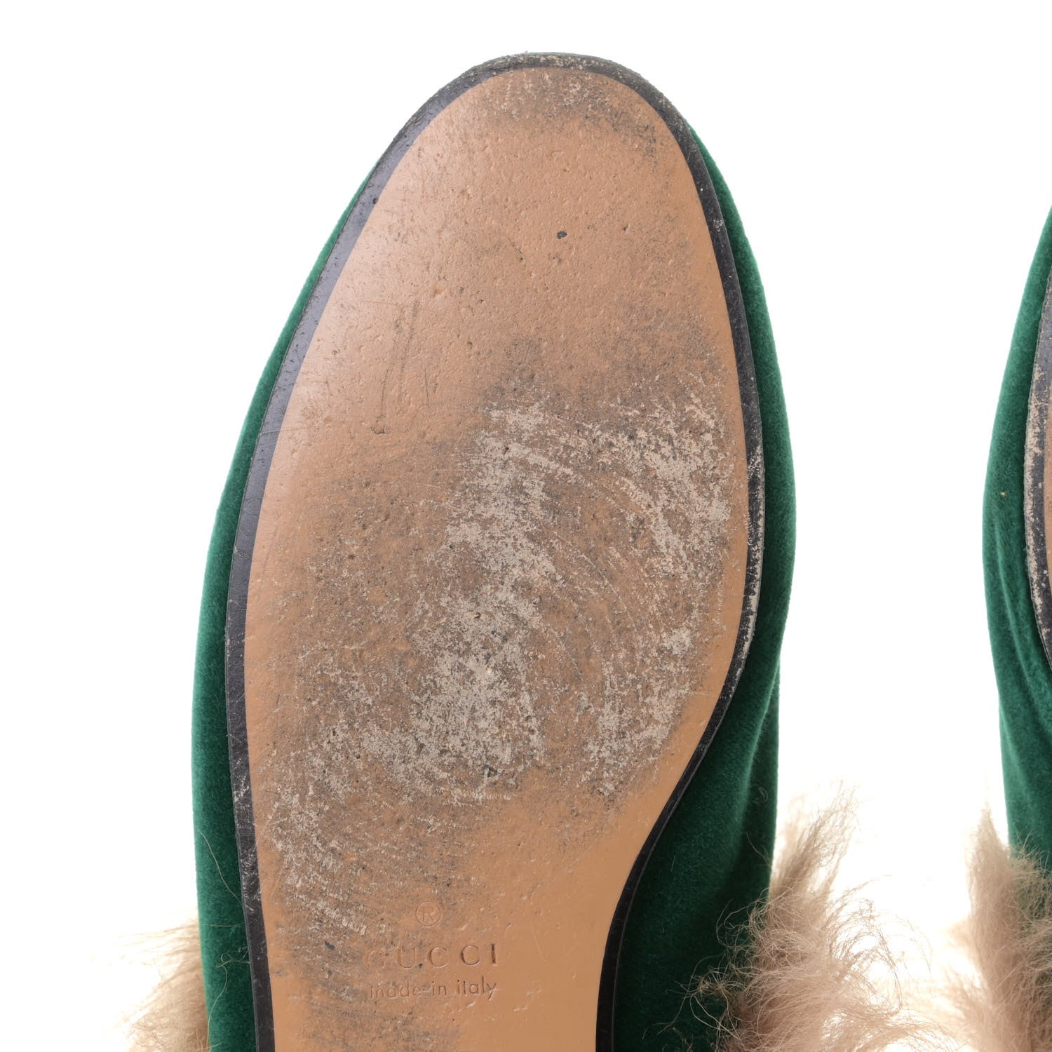 Gucci Velvet Fur Womens Princetown Slippers 37.5 Green 7 of 13