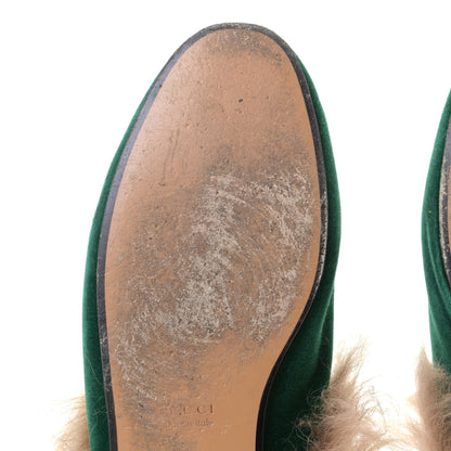 Gucci Velvet Fur Womens Princetown Slippers 37.5 Green 7 of 13