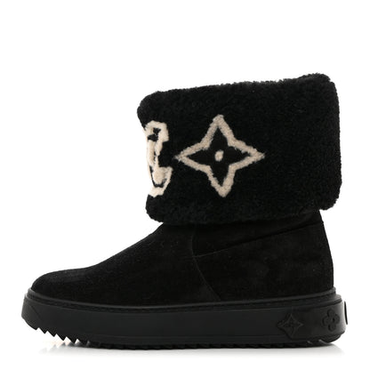 Louis Vuitton Suede Calfskin Shearling Snowdrop Flat Ankle Boot 36 Black 1 of 10
